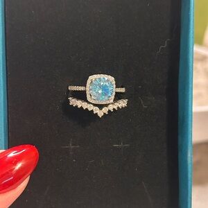 Moissanite Halo Cushion-Cut Engagement Ring w/Optional Wedding Band - 925 Silver